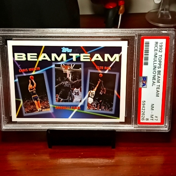 1992 Topps Beam Team Shaq RC rookie card. Shaq, Mullin, Rice #7. PSA 8